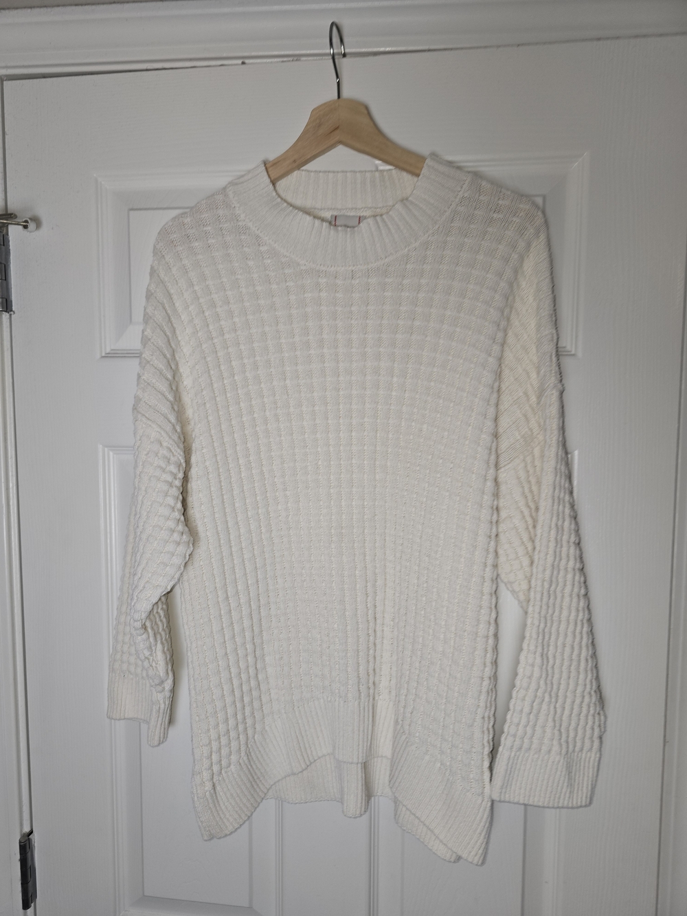 Urban Outfitters Cream Checkered Textured Crewneck Oversized Sweater Size XS
